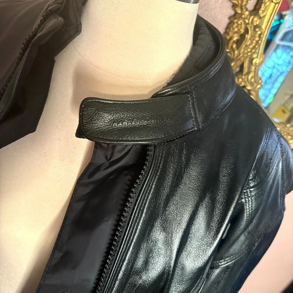 Harley-Davidson Women's XL Black Leather Motorcycle Jacket w/ Liner & Zip Pocket